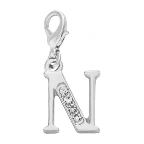 Handmade Personalised Letter N Clip On Charm with Rhinestones